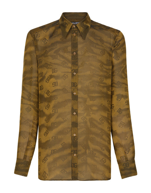 SILK JACQUARD MARTINI-FIT SHIRT WITH DG LOGO AND TIGERS