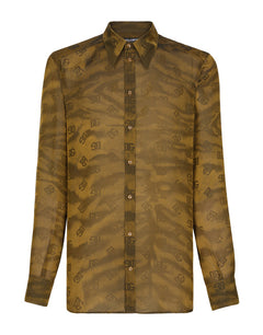 SILK JACQUARD MARTINI-FIT SHIRT WITH DG LOGO AND TIGERS