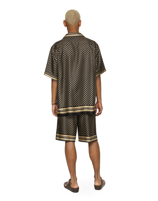 SILK TWILL JOGGING SHORTS WITH DG LOGO PRINT