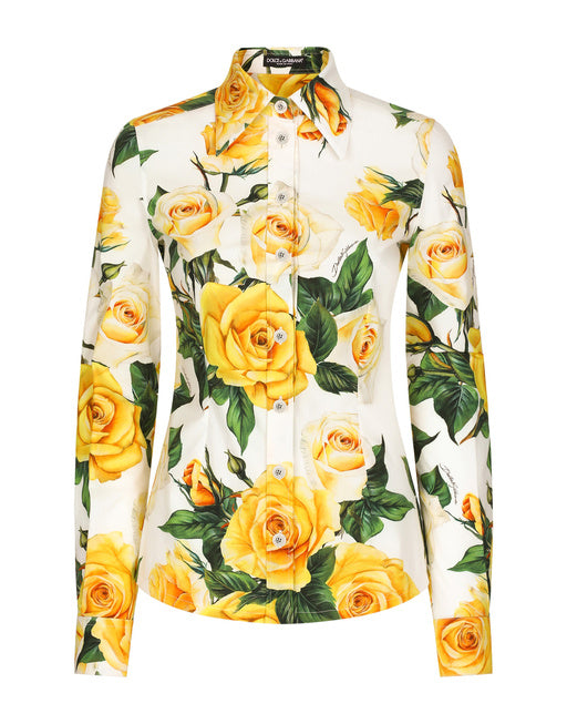 LONG-SLEEVED COTTON SHIRT WITH YELLOW ROSE PRINT