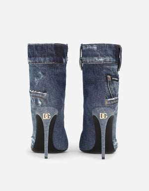 PATCHWORK DENIM ANKLE BOOTS