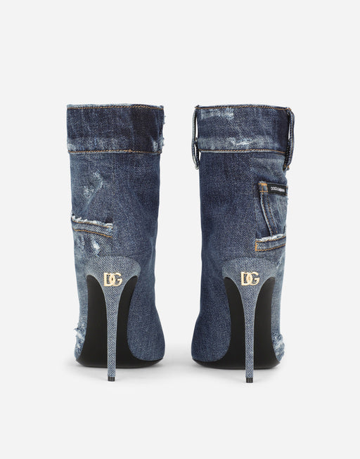 PATCHWORK DENIM ANKLE BOOTS