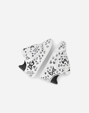 GRAFFITI-PRINT NAPPA LEATHER SNEAKERS
