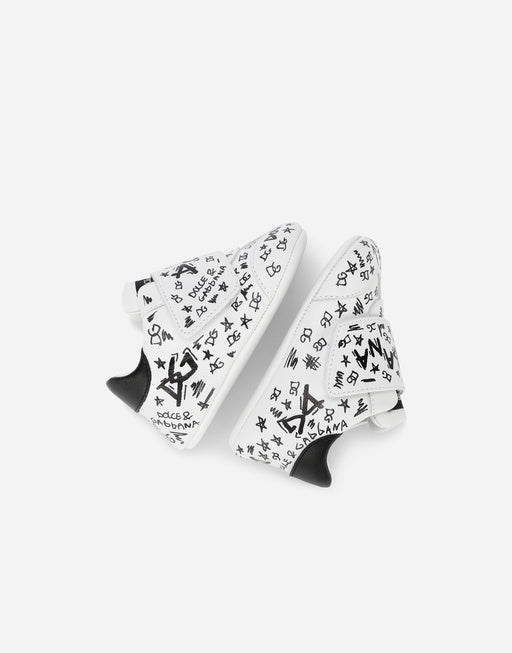 GRAFFITI-PRINT NAPPA LEATHER SNEAKERS