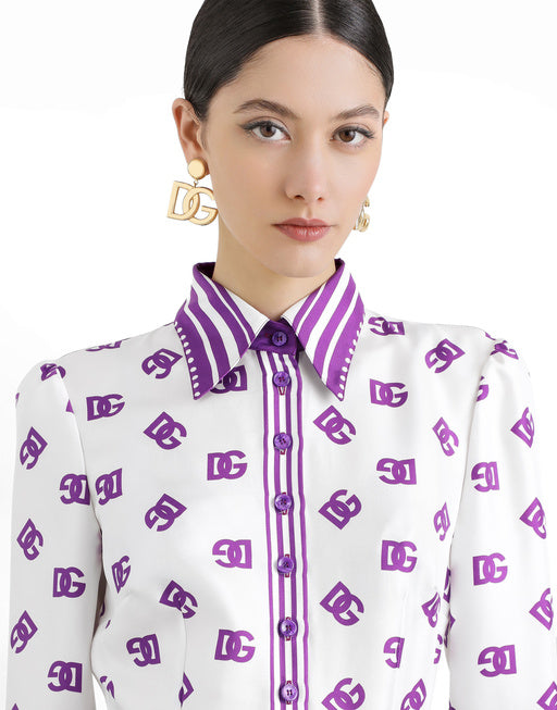 DG LOGO ALL-OVER PRINT TWILL SHIRT DRESS