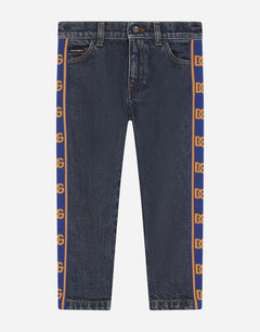 REGULAR-FIT BLUE STRETCH DENIM JEANS WITH LOGO BAND