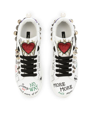 PRINTED CALFSKIN NAPPA PORTOFINO SNEAKERS WITH PATCH AND EMBROIDERY