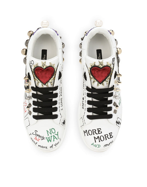 PRINTED CALFSKIN NAPPA PORTOFINO SNEAKERS WITH PATCH AND EMBROIDERY