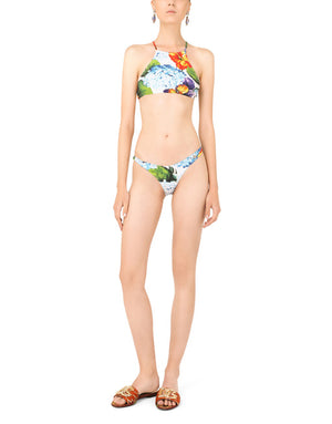 HYDRANGEA-PRINT BIKINI WITH HALTERNECK BIKINI TOP