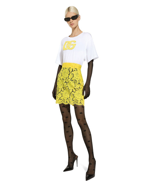 BRANDED FLORAL CORDONETTO LACE MINISKIRT