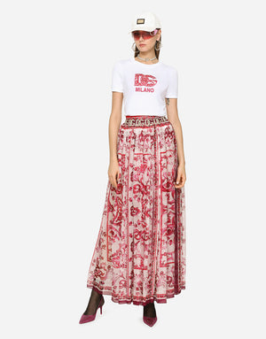 LONG MAJOLICA-PRINT CHIFFON SKIRT