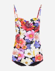GARDEN-PRINT ONE-PIECE BALCONETTE SWIMSUIT