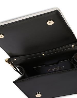 PATENT LEATHER 90S SICILY CLUTCH WITH BRANDED PLATE