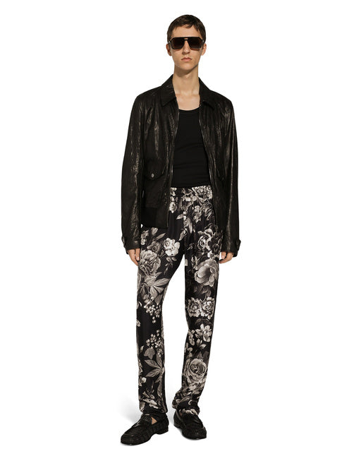 SILK TWILL JOGGING PANTS WITH FLORAL PRINT