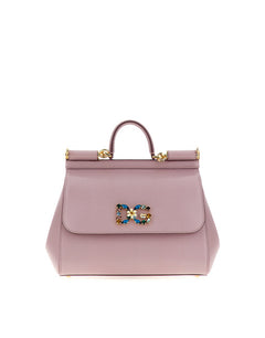 MEDIUM IGUANA PRINT CALFSKIN SICILY BAG WITH CRYSTAL DG LOGO PATCH