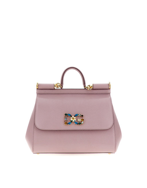MEDIUM IGUANA PRINT CALFSKIN SICILY BAG WITH CRYSTAL DG LOGO PATCH