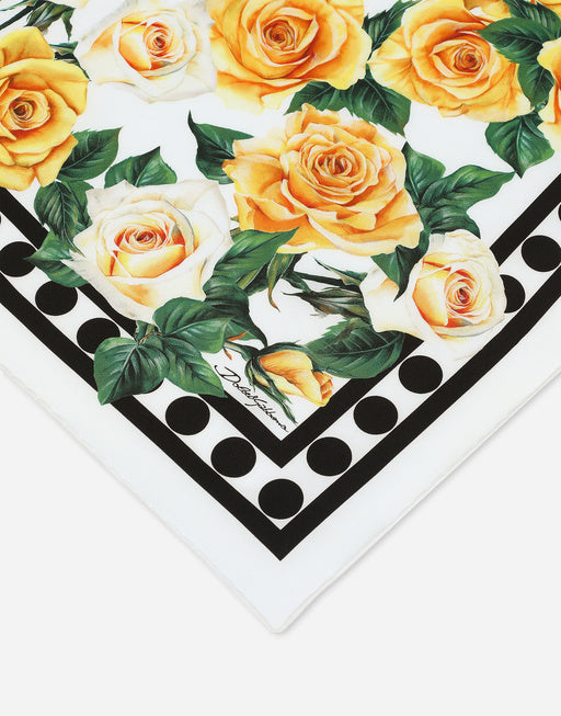 TWILL SCARF WITH YELLOW ROSE PRINT (50 X 50)