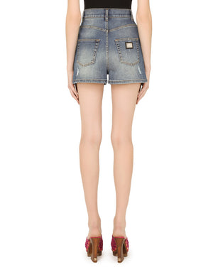 DENIM SHORTS WITH RIPPED DETAILS