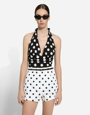 HIGH-WAISTED COTTON SHORTS WITH POLKA-DOT PRINT