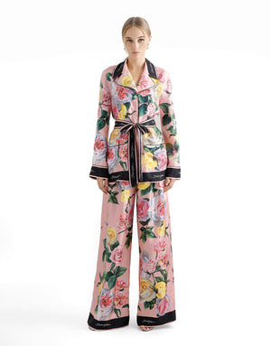 TWILL PAJAMA SHIRT WITH ROSE AND PEONY PRINT