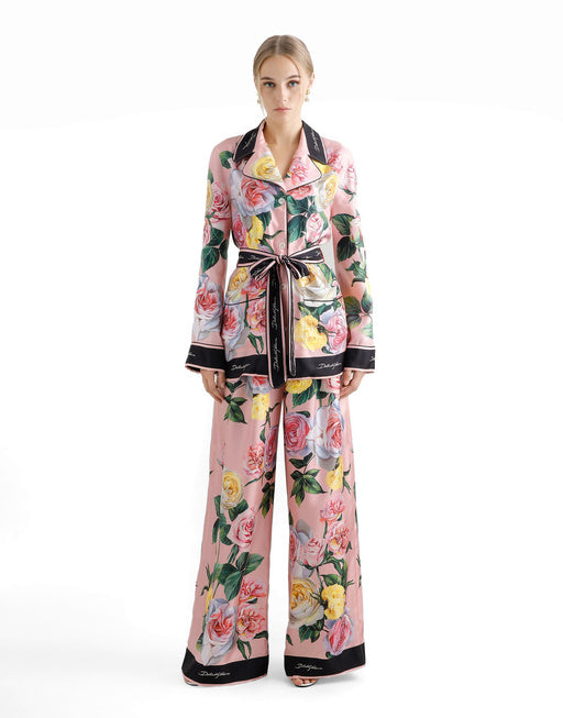 TWILL PAJAMA SHIRT WITH ROSE AND PEONY PRINT