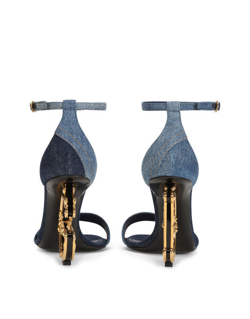 PATCHWORK DENIM SANDALS WITH BAROQUE DG HEEL
