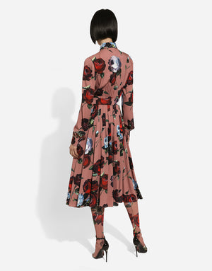 CHARMEUSE SHIRT DRESS WITH VINTAGE ROSE PRINT