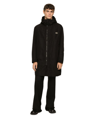 NYLON PARKA WITH HOOD AND BRANDED TAG