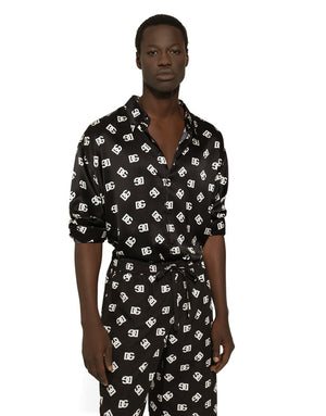 OVERSIZE SILK SHIRT WITH DG MONOGRAM PRINT