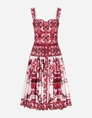 MIDI CORSET DRESS IN COTTON POPLIN WITH MAJOLICA PRINT