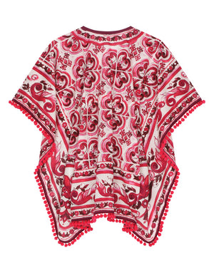MAJOLICA-PRINT BATISTE CAFTAN WITH DRAWSTRING WAIST