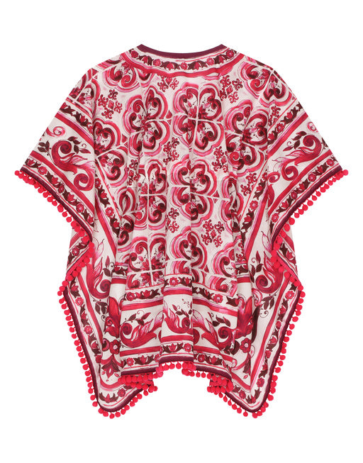 MAJOLICA-PRINT BATISTE CAFTAN WITH DRAWSTRING WAIST
