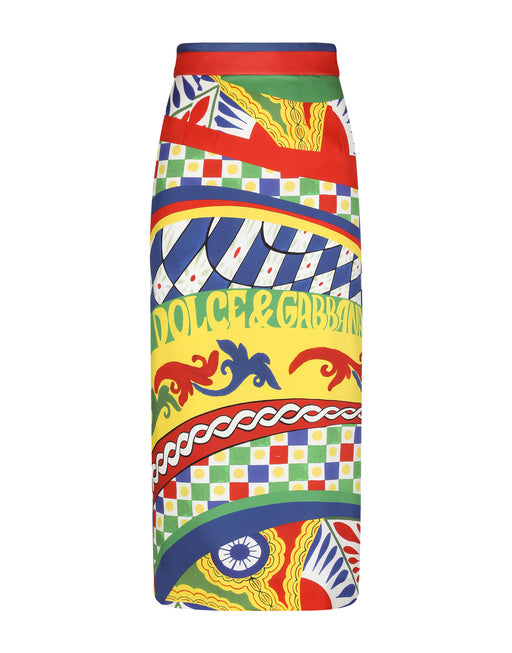 CALF-LENGTH TECHNICAL JERSEY PENCIL SKIRT WITH CARRETTO PRINT