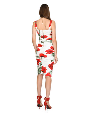 DRAPED POPPY-PRINT POPLIN DRESS