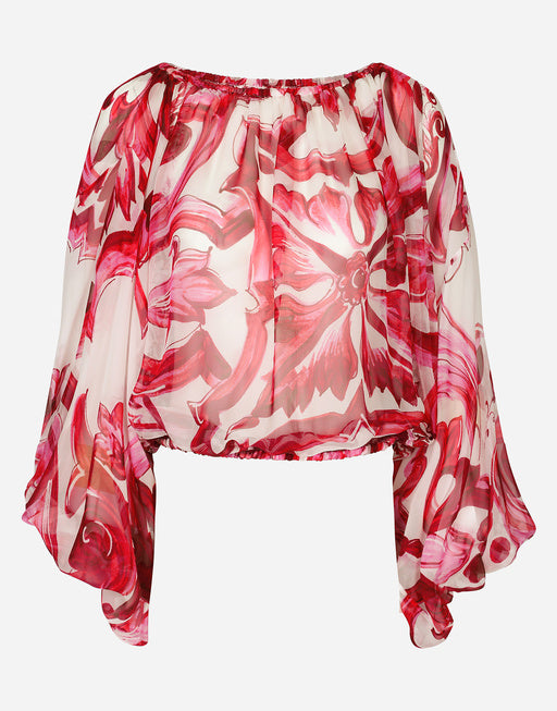 MAJOLICA-PRINT CHIFFON TOP