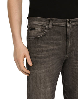 WASHED STRETCH DENIM LOOSE JEANS