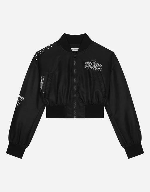 SHORT SATIN BOMBER JACKET WITH DGVIB3 PRINT