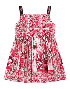 SHORT MAJOLICA-PRINT POPLIN DRESS