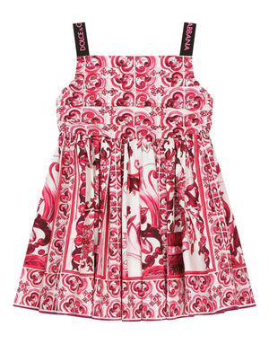 SHORT MAJOLICA-PRINT POPLIN DRESS