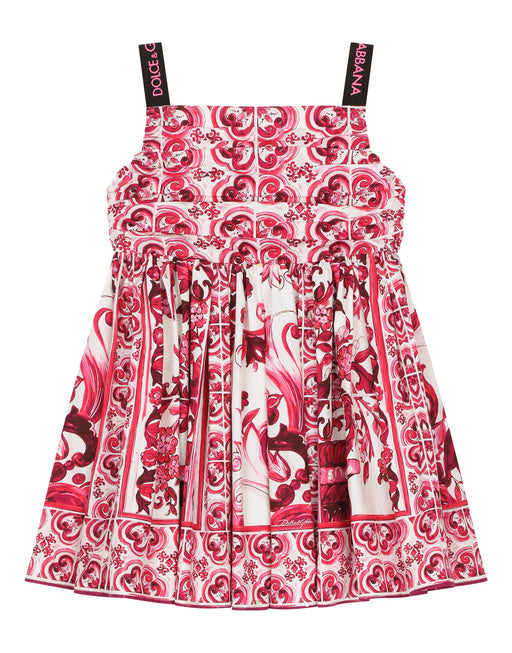 SHORT MAJOLICA-PRINT POPLIN DRESS