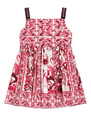 SHORT MAJOLICA-PRINT POPLIN DRESS