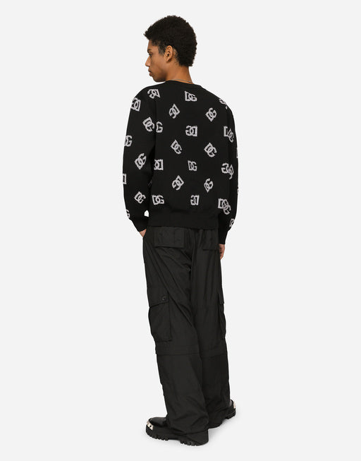 ROUND-NECK TECHNICAL JACQUARD SWEATER WITH DG DETAILING