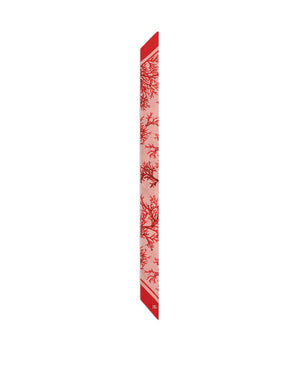 CORAL-PRINT SILK SCARF WITH PINK BACKGROUND