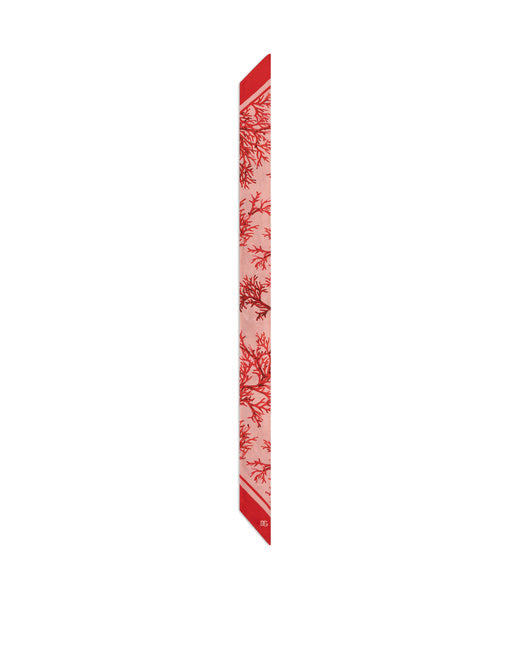 CORAL-PRINT SILK SCARF WITH PINK BACKGROUND