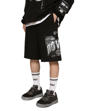 JERSEY JOGGING SHORTS WITH DGVIB3 PRINT AND LOGO