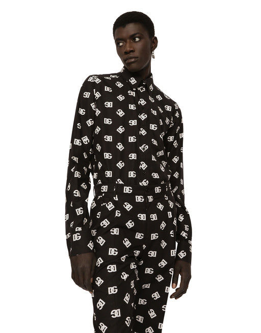 COTTON MARTINI-FIT SHIRT WITH DG MONOGRAM PRINT