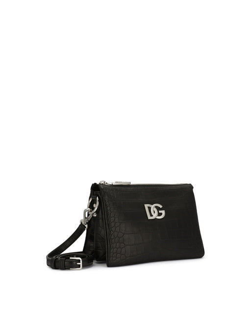 SMALL TRIS BAG IN CROCODILE-PRINT CALFSKIN