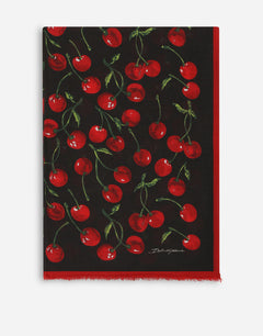 CHERRY-PRINT CASHMERE AND MODAL SCARF (135X200)