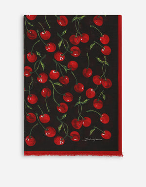 CHERRY-PRINT CASHMERE AND MODAL SCARF (135X200)