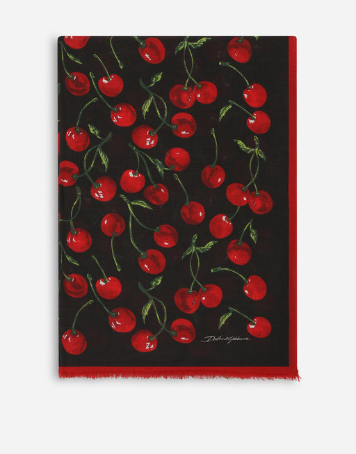 CHERRY-PRINT CASHMERE AND MODAL SCARF (135X200)